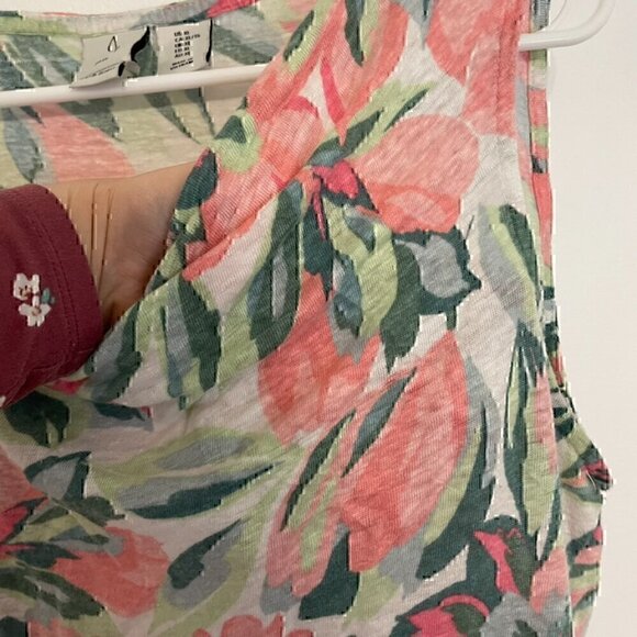 JOIE White Green Pink Tropical Floral Cowl Neck 100% Linen Sleeveless Blouse Top - Picture 5 of 12